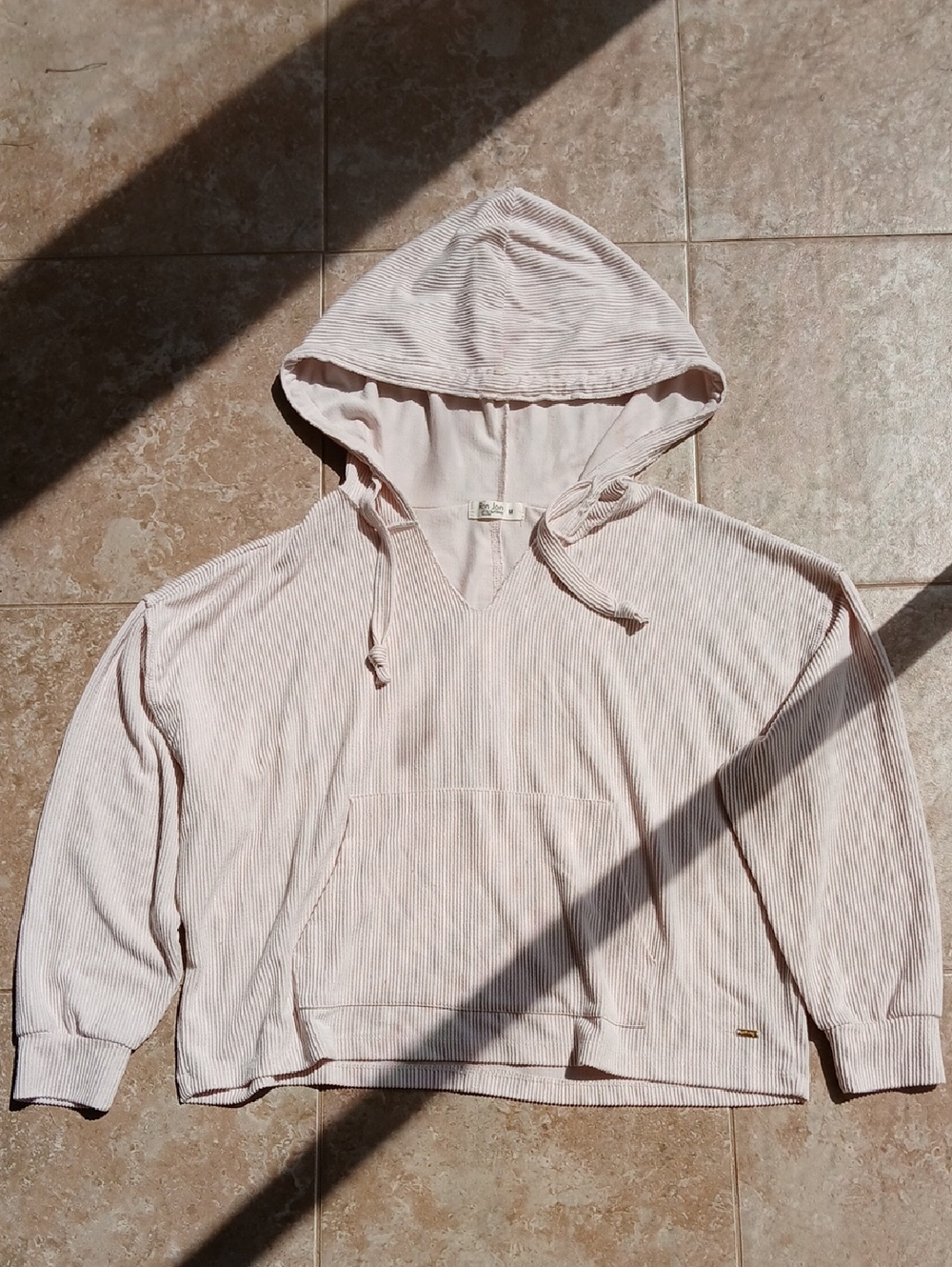 Textured Light Pink Pullover Hoodie Sweatshirt